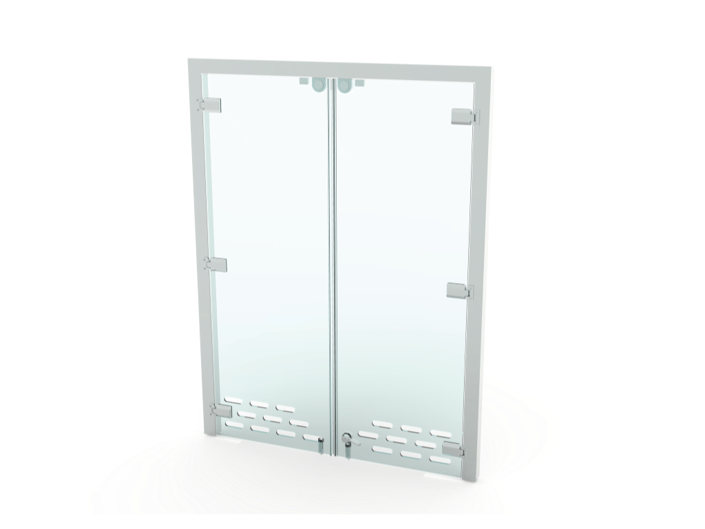Tempered glass doors for machinery with a lamellar flow